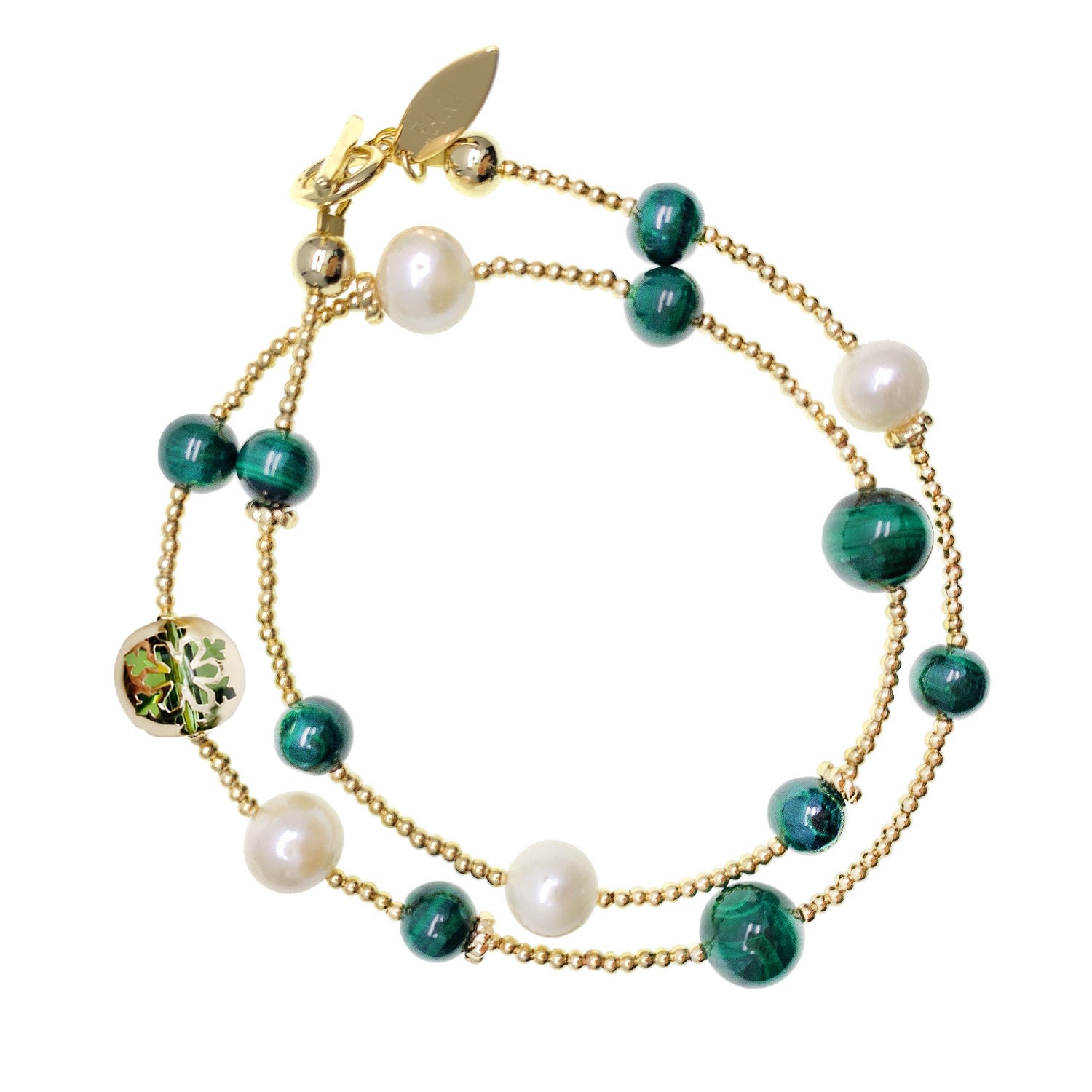 Women’s Green / White Christmas Style Malachite With Freshwater Pearls Double Wrapped Bracelet Farra