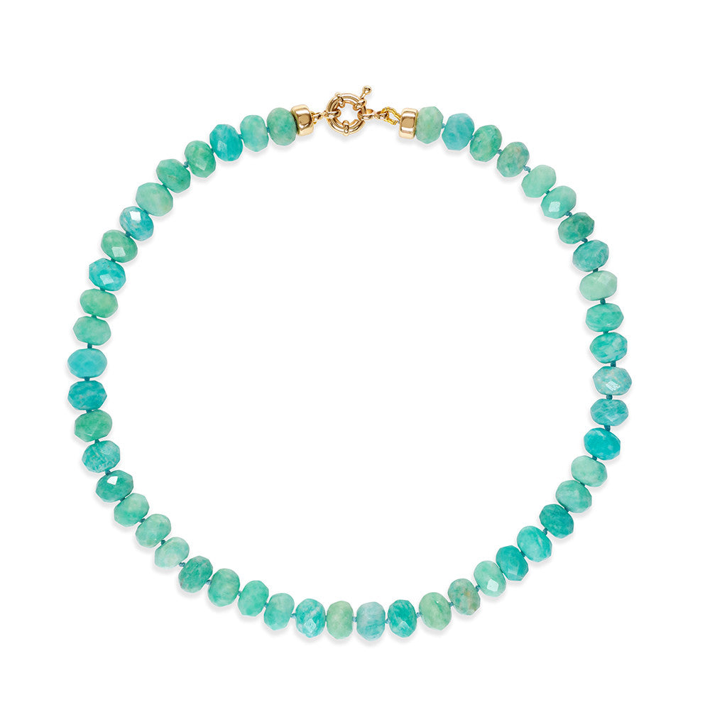 Amelia Roxanna Jewellery Women's Gold / Green / Blue Chunky Faceted Amazonite Necklace