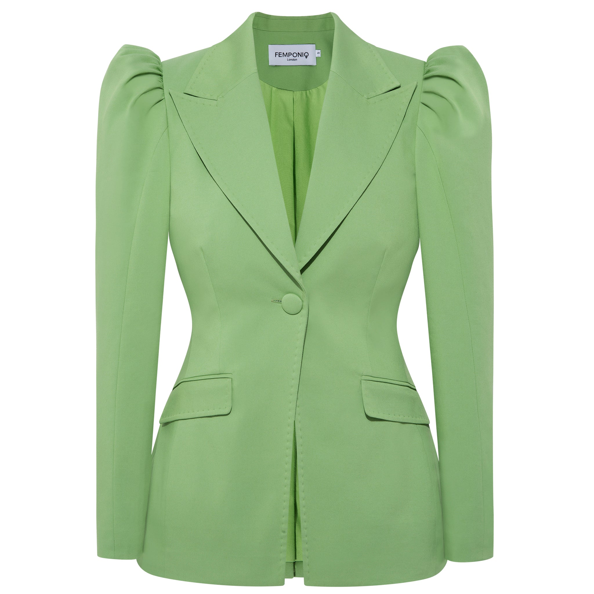 Women’s Puff-Shoulder Tailored Blazer - Green Medium Femponiq