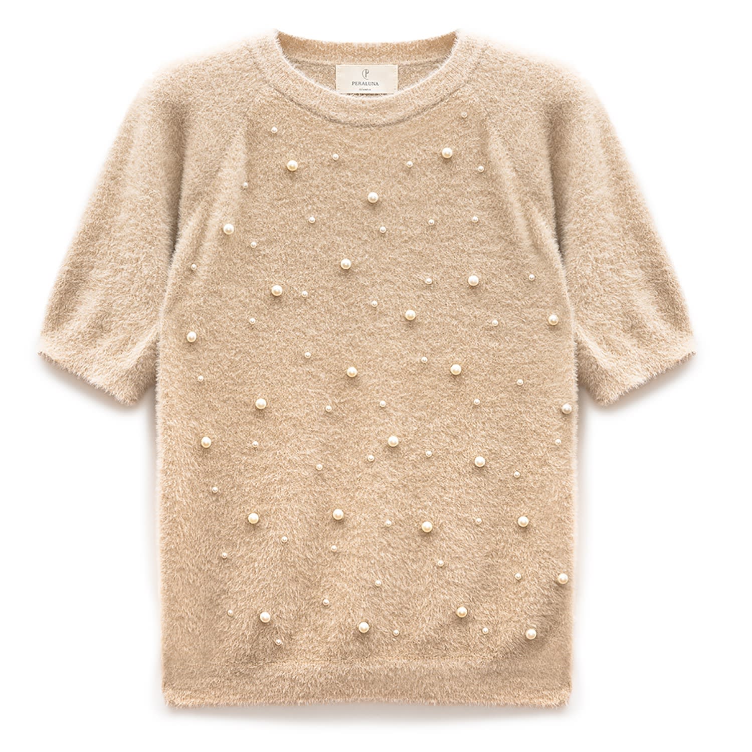 Peraluna Women's Neutrals Emilia Pearl Embroidered Knit Fluffy Blouse In Beige In Sand