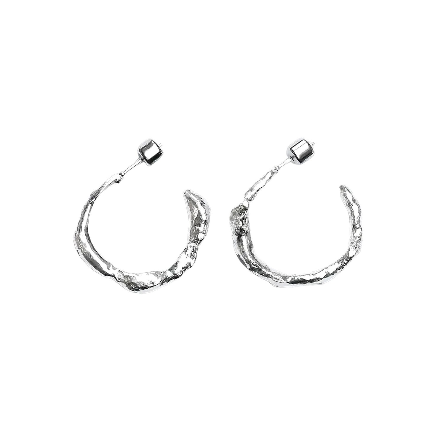Oolo London Women's Rugged Charcoal Cast Hoop In Silver In Silver