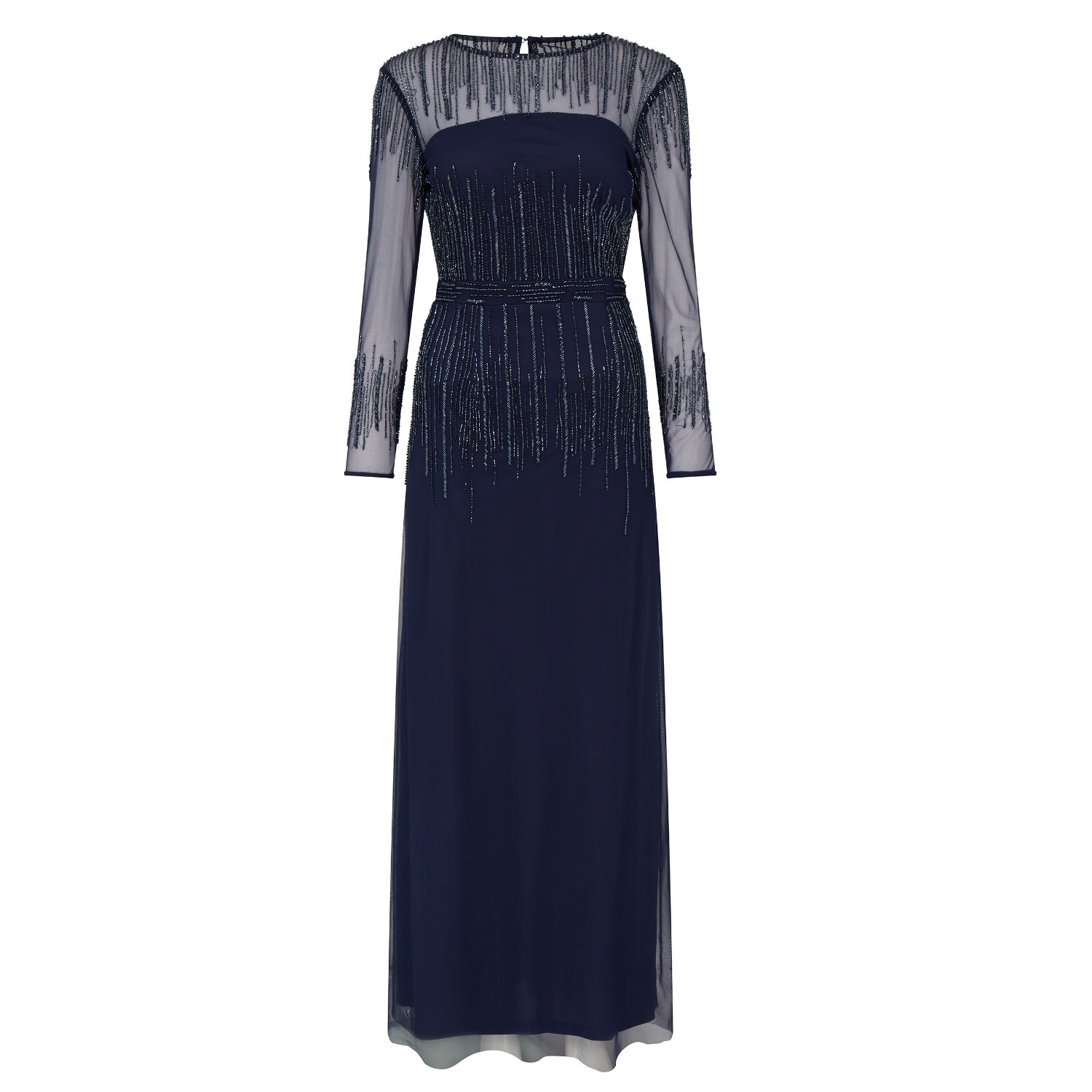 Women’s Blue Navy Laurel Featuring Sheer Long Sleeves And Delicate Vertical Lines Of Embroidery In Key Areas Gown Xxs Raishma