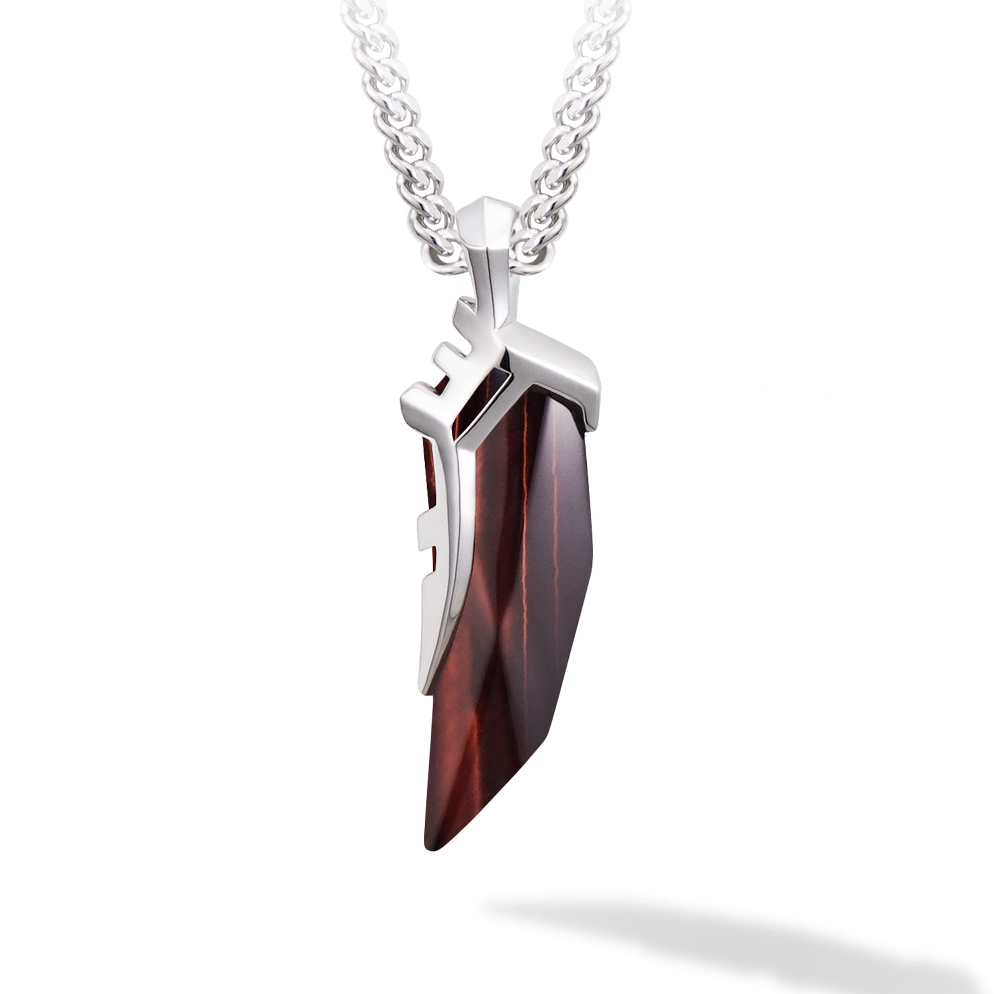 Men’s Tiger’s Tooth Red Tiger Eye Silver Necklace Awnl