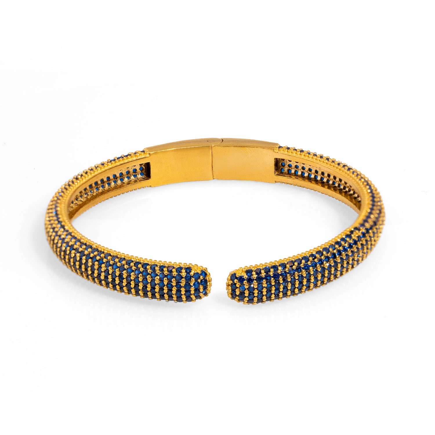 Ebru Jewelry Women's Gold / Blue Elegant Sapphire & Gold Fashion Design Bangle Bracelet - Blue