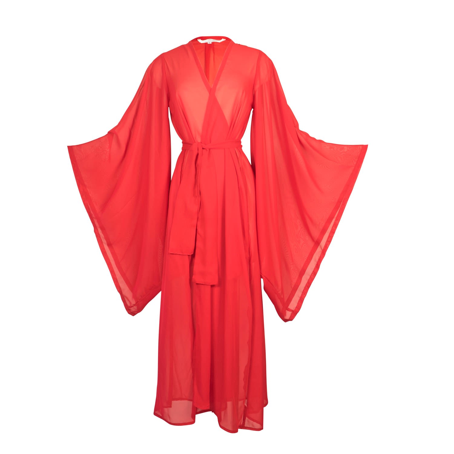 red kimono wrap dress