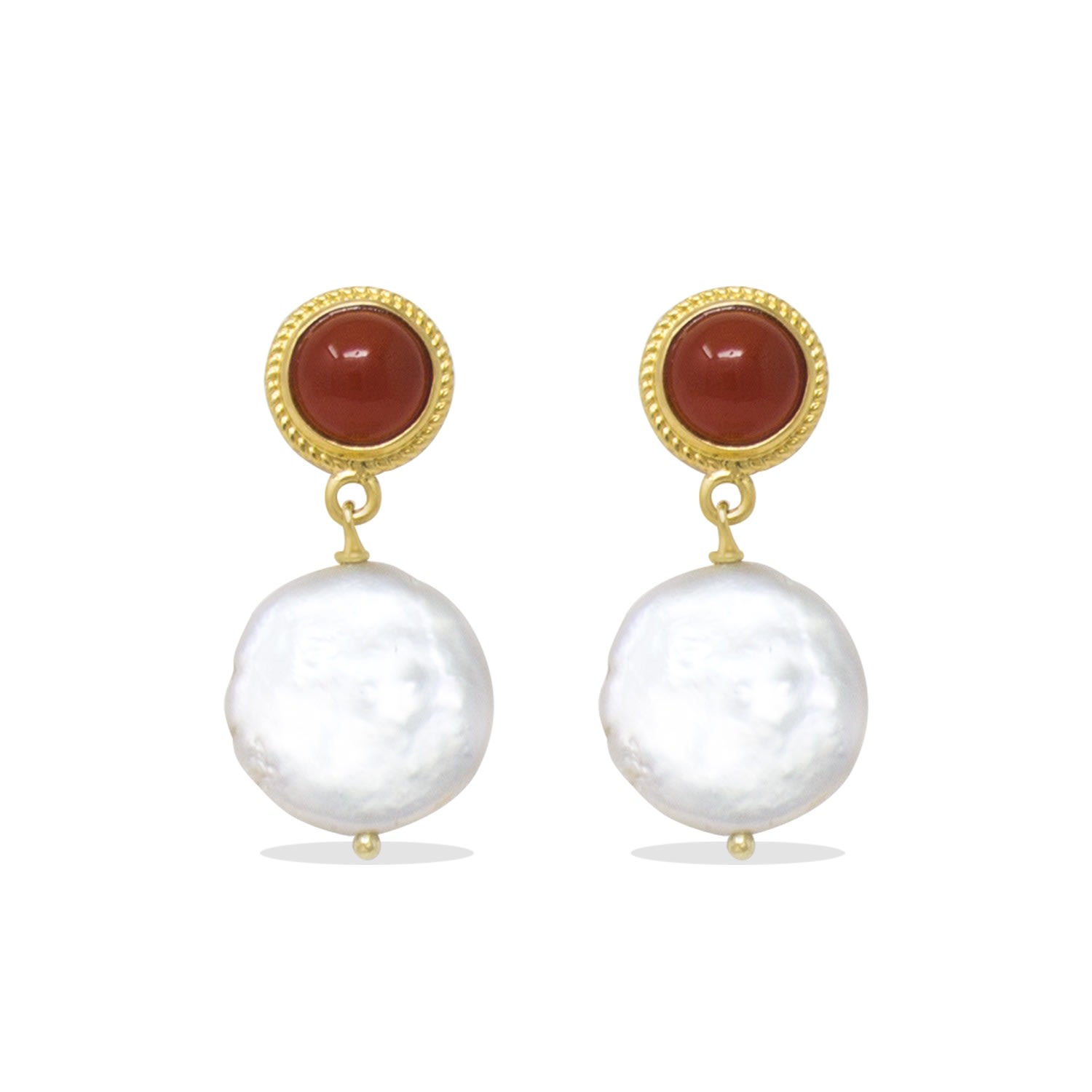 Vintouch Italy Women's Red Gold-plated Carnelian & Keshi Pearl Earrings In Red
