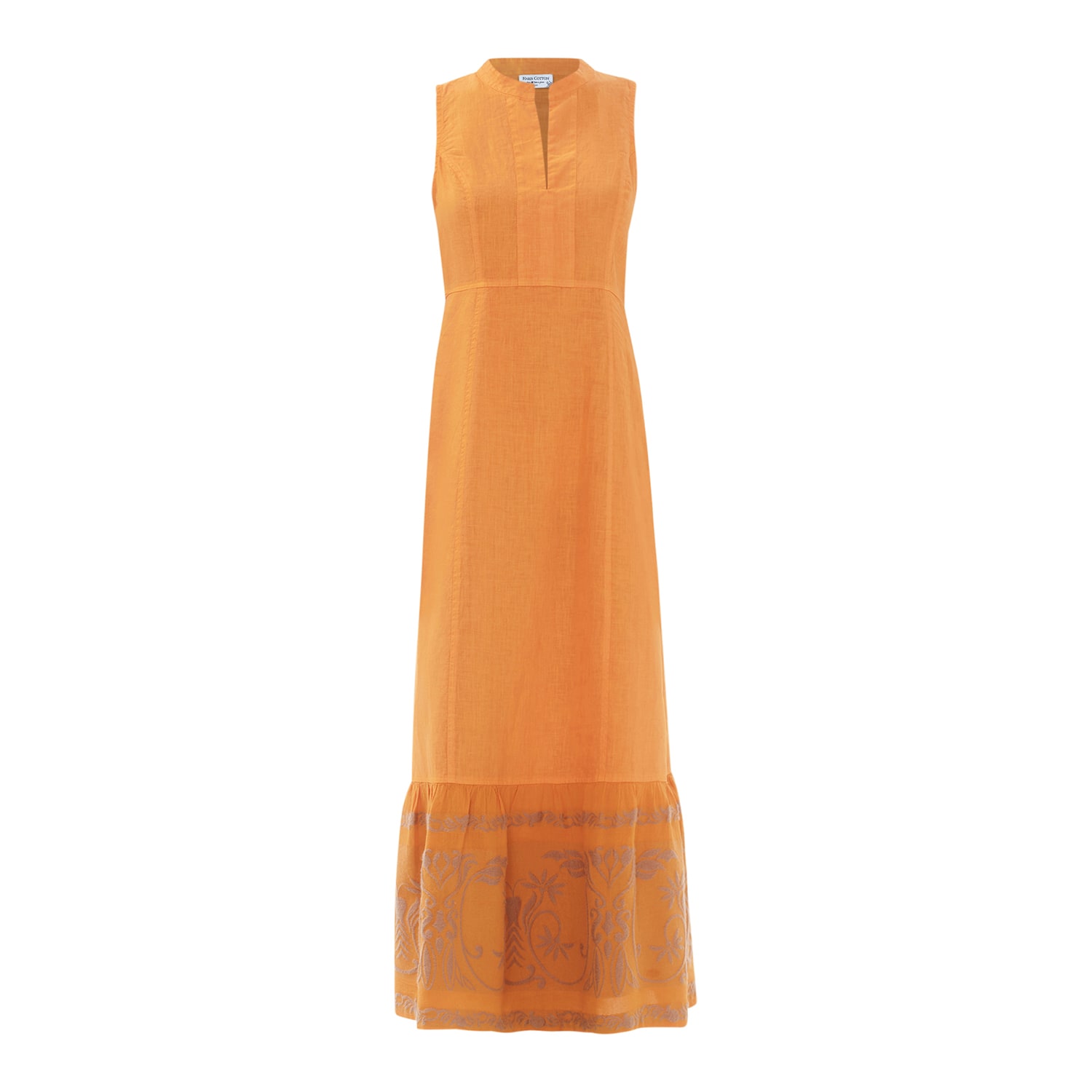 Women’s Yellow / Orange Cami Halter Neck Linen Dress With Embroidered Hem Lotus Bronze Extra Large Haris Cotton