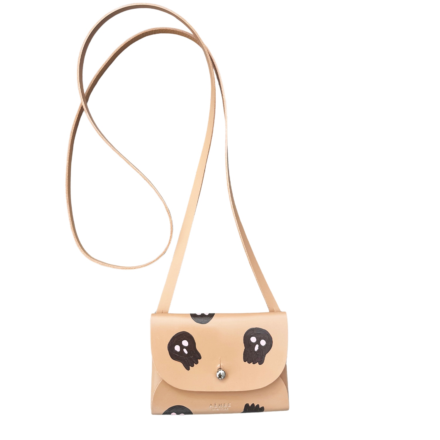 Aéhee New York Women's Neutrals Skull Card Holder Wallet With Shoulder Strap - Cashew