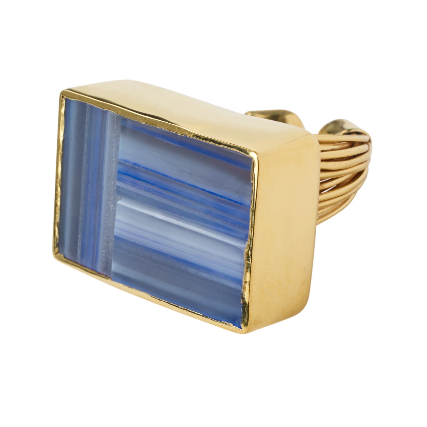 Women’s Gold / Blue Blue Agate Adjustable Block Gold Ring Yaa Yaa London