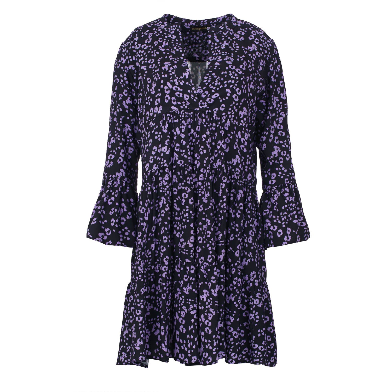 Conquista Women's Pink / Purple Purple & Black A Line Dress With Bell Sleeves In Pink/purple