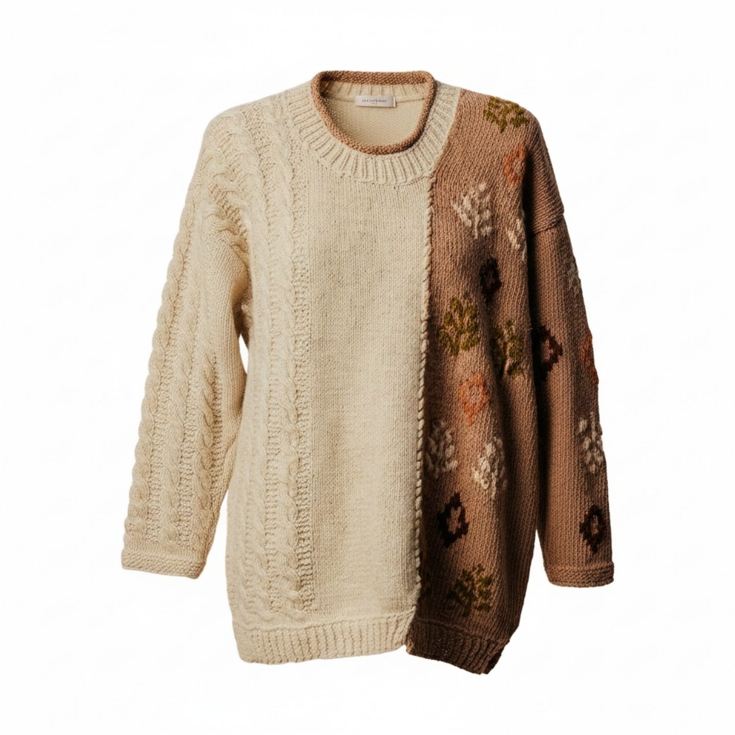 Charkha & Loom Women's White / Brown Tragopan Pullover White & Brown In Multi