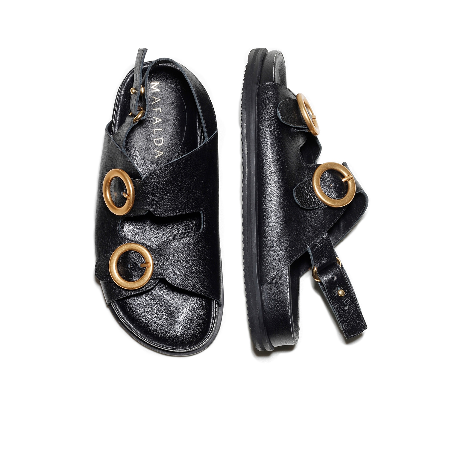 Mafalda Women's Tie Black Buckle Chunky Sandals In Black
