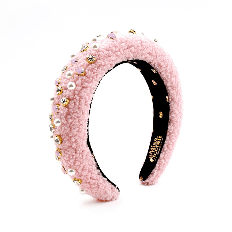 Miss Cicconi Women's Pink / White / Rose Gold Charlotte - Halo Headband In Teddy Blush Pink With Crystals & Pearl