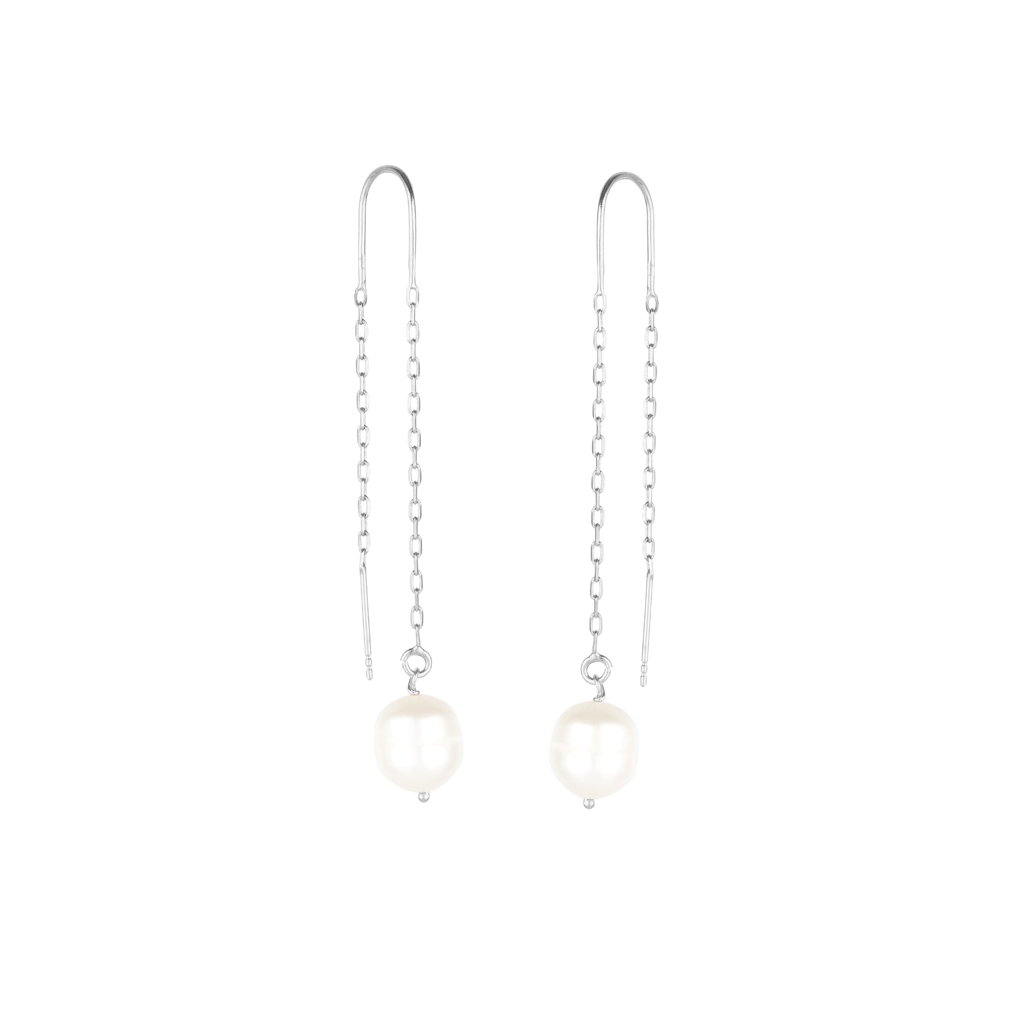 Mejoma Women's Pearl Drop Threader Silver Chain Earring