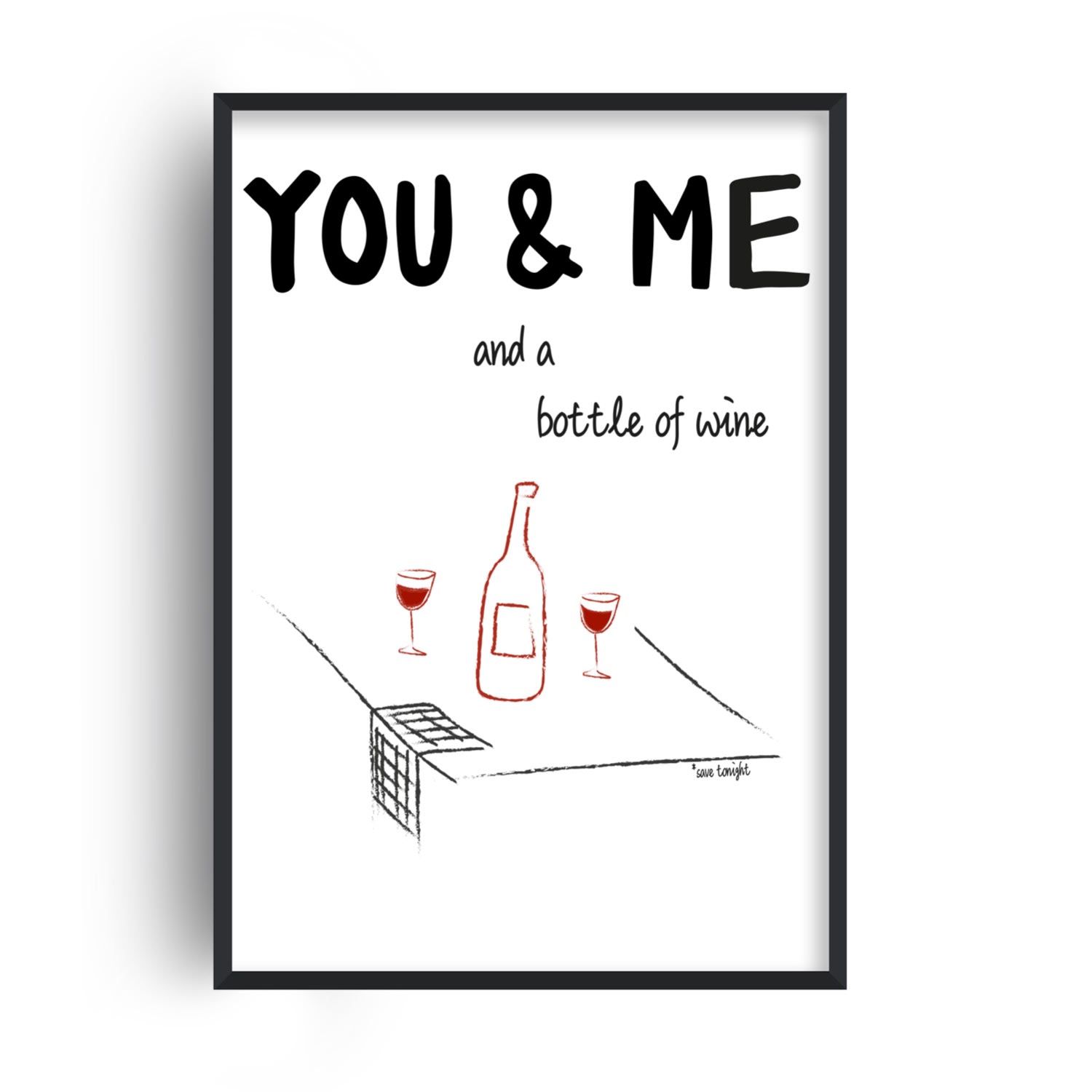 Fanclub Red / Black You And Me And A Bottle Of Wine Illustrated Retro Music Giclée Art Print A3 In Red/black