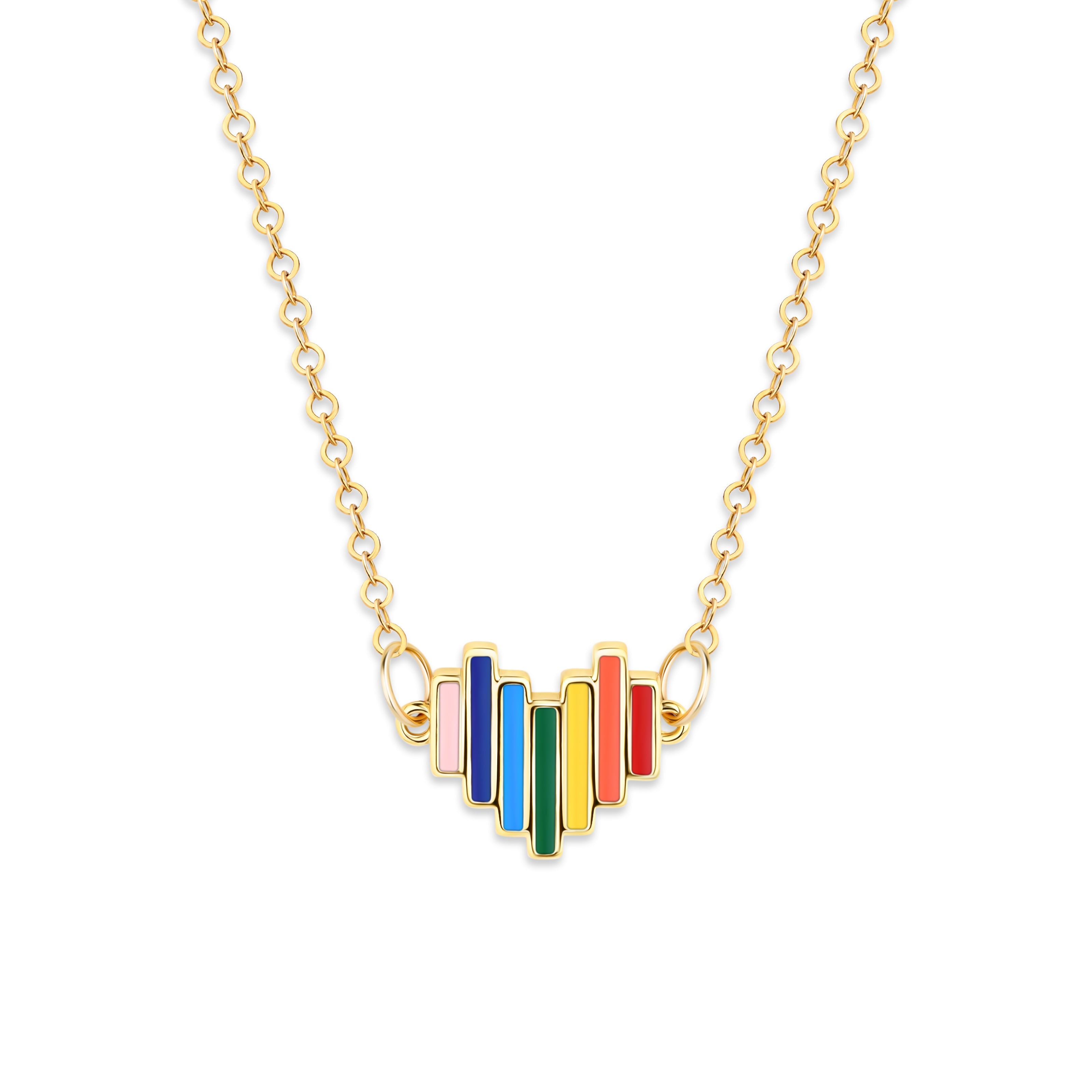Women's Gold / Green / Red Prideful Heart Rainbow Charm Gold Filled Necklace With Magnetic Clasp | Rejected Hearts Club