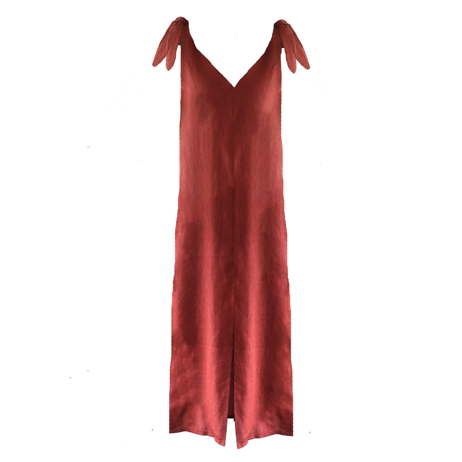 Women’s Red Pure Linen Majorca Tie Dress In Copper Medium Larsen and Co