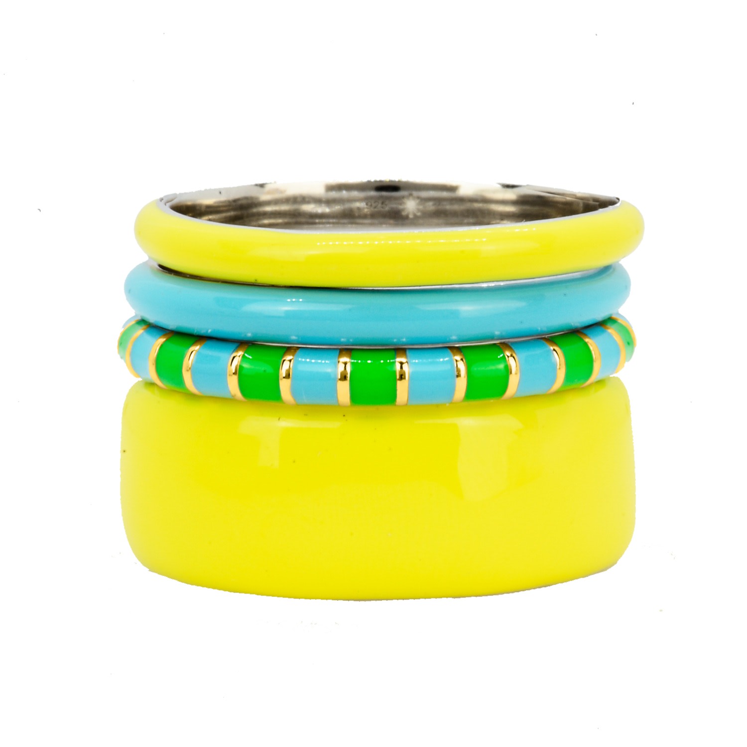 Pinnole Women's Yellow / Blue Gold Sunflower On A Seaside Ring Stack In Brown