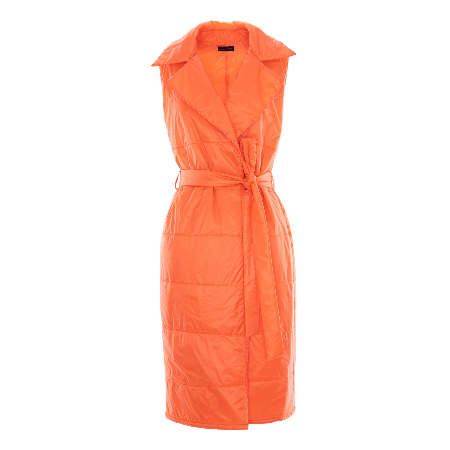 Concept A Trois Women's Yellow / Orange Orange Quilted Midi Vest With Lapel In Yellow/orange