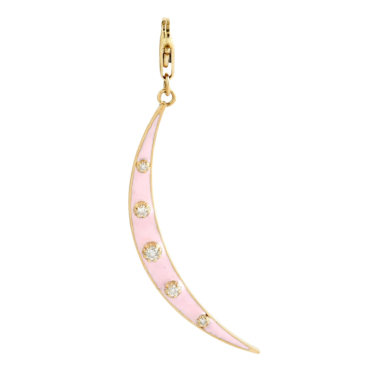 Women’s Gold / White / Pink Pink Enamel Moon Diamond 14K Gold Pendant Necklace Artisan