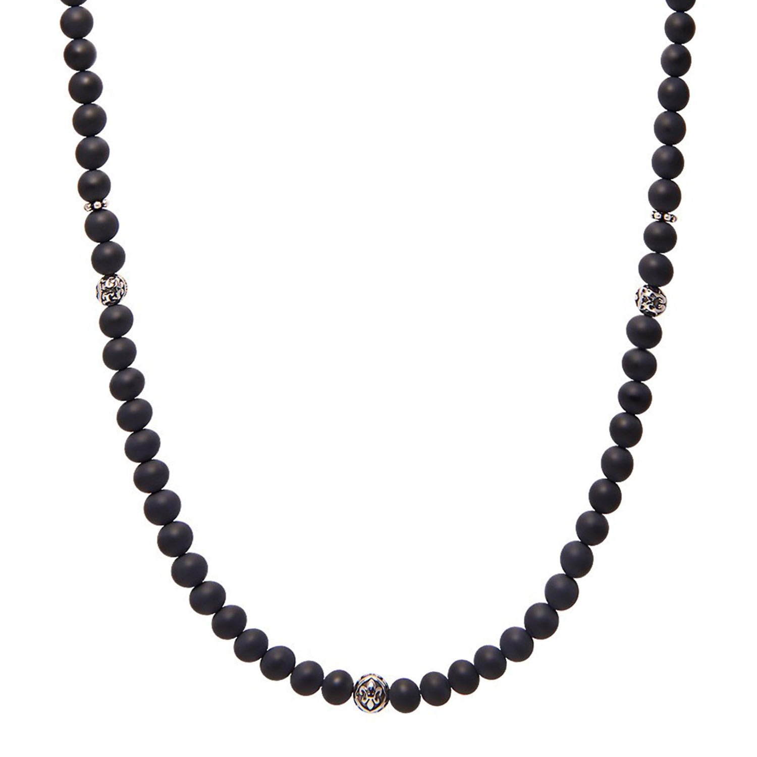 Men’s Black / Silver Beaded Necklace With Matte Onyx & Silver Nialaya