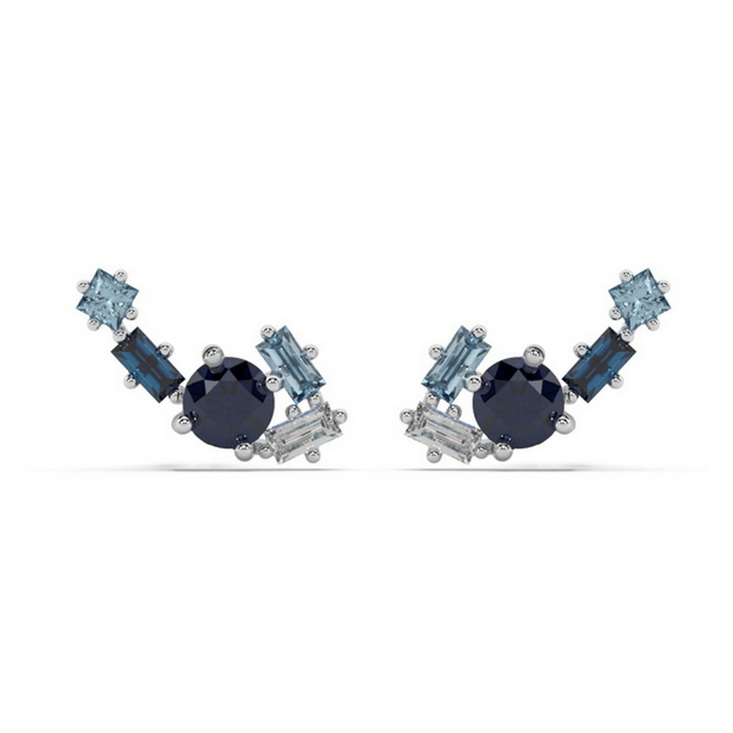 Women’s Silver Sapphire, Aquamarine & Diamond Cluster Quinta-Stud Oni Fine Jewelry