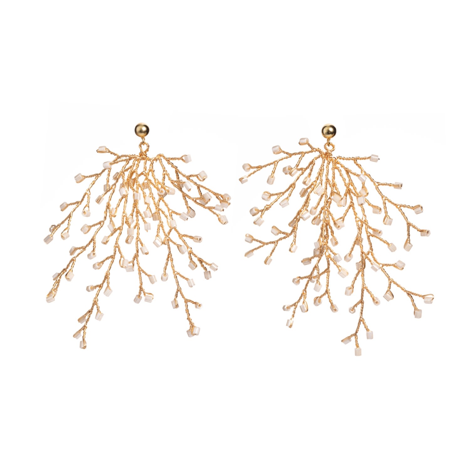 Women’s Gold Soft Rime Bead-Embellished Branch Drop Earrings I’mmany London