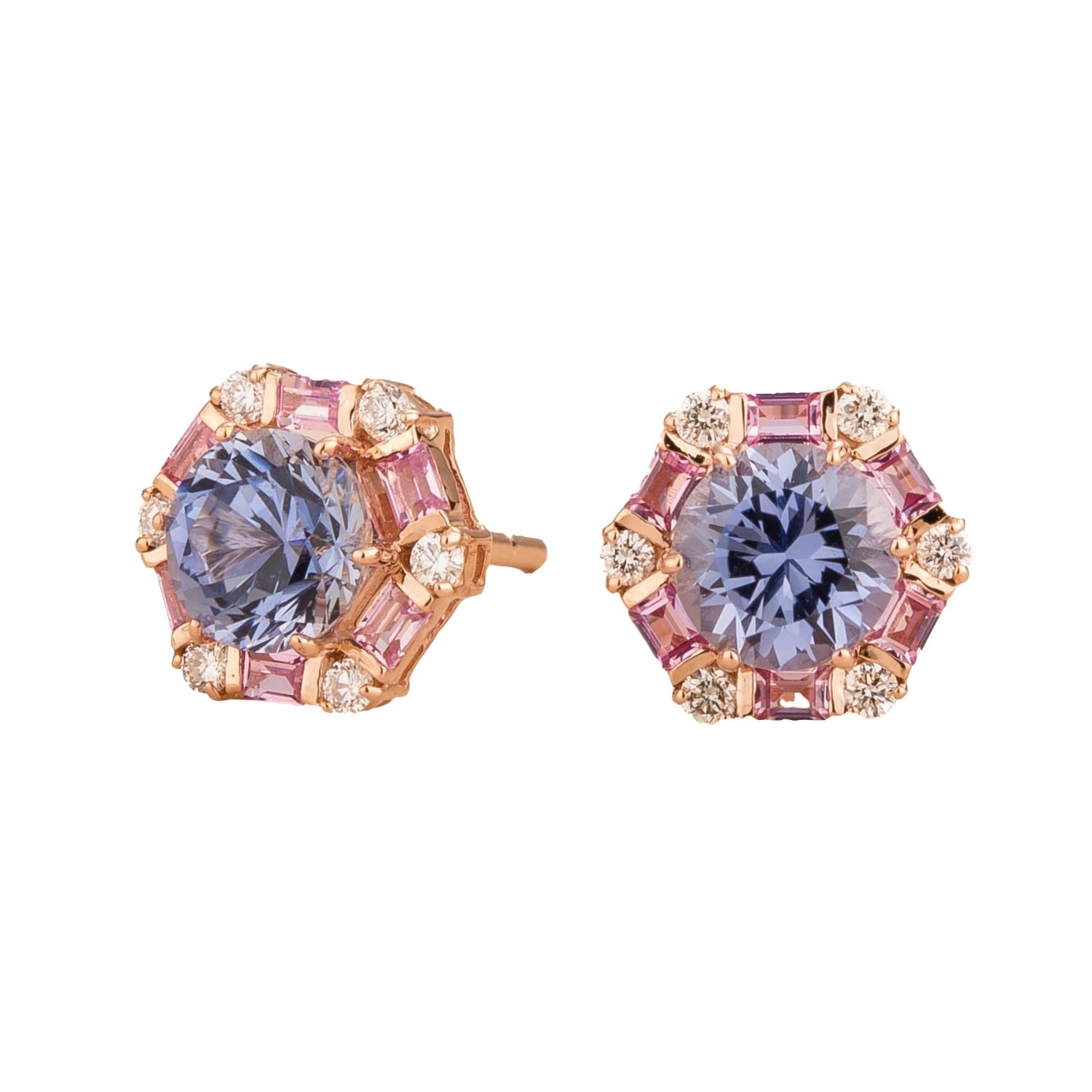 Juvetti Women's Blue / Purple / Rose Gold Melba Rose Gold Earrings Ceylon Blue Sapphires, Pink Sapphire & Di