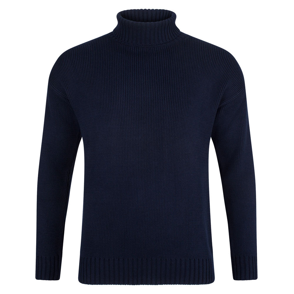 Paul James Knitwear Blue Mens Cotton Submariner Roll Neck Arthur Jumper - Navy In Blue