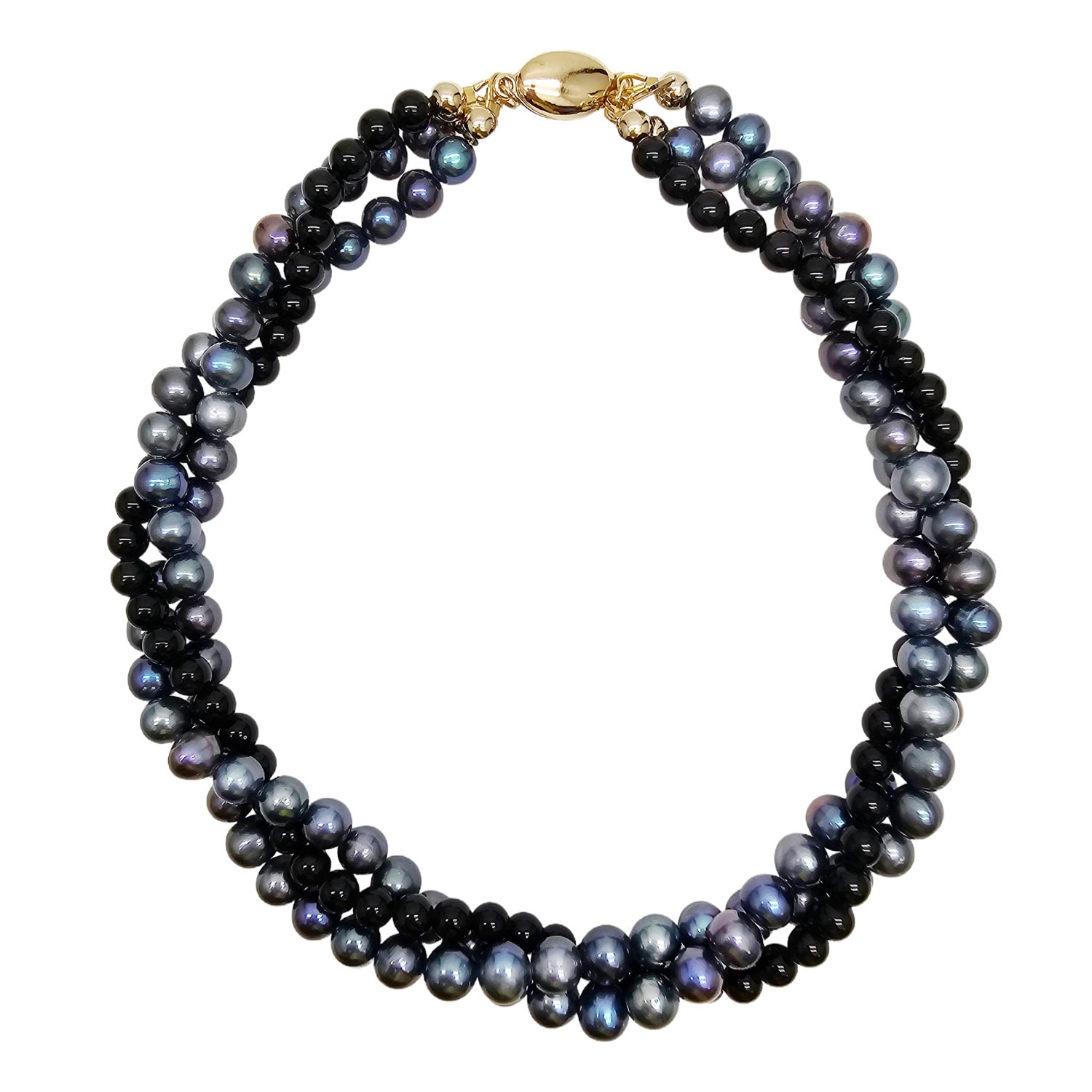 Farra Women's Deep Purple Pearls With Black Obsidian Twisted Necklace