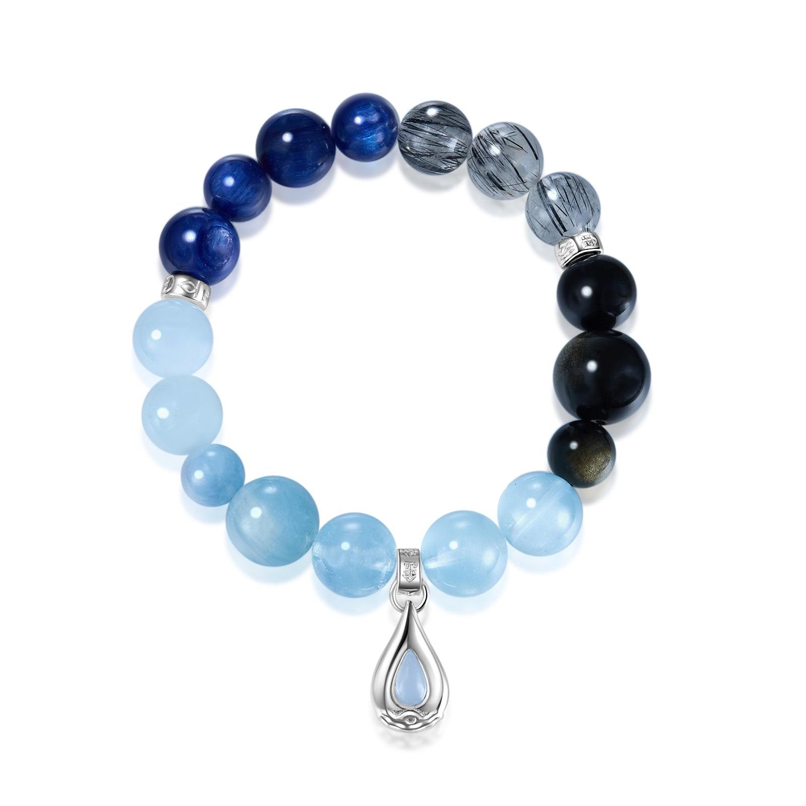 Aurozia Women's Five Elements Water/ Sterling Silver Aquamarine Waterdrop Pendant Crystal Bracelet In Blue