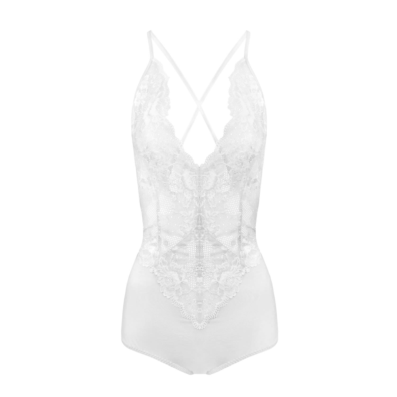 Oh!zuza Night&day Women's White Ivory Bodysuit - Soft Viscose & Delicate Lace In White
