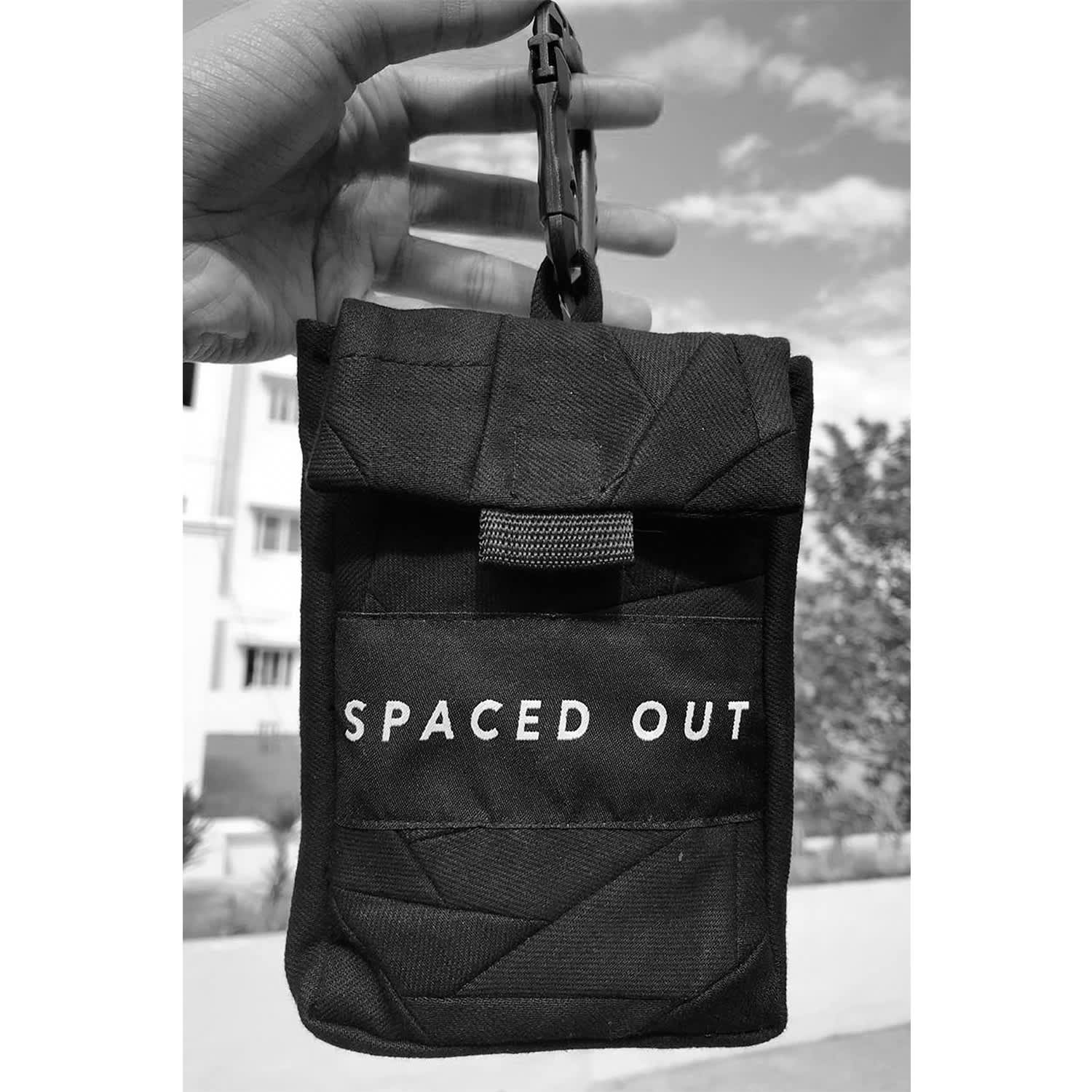 Black Recycled Denim Belt Bag With Spaced Out Logo BISKIT Wolf & Badger