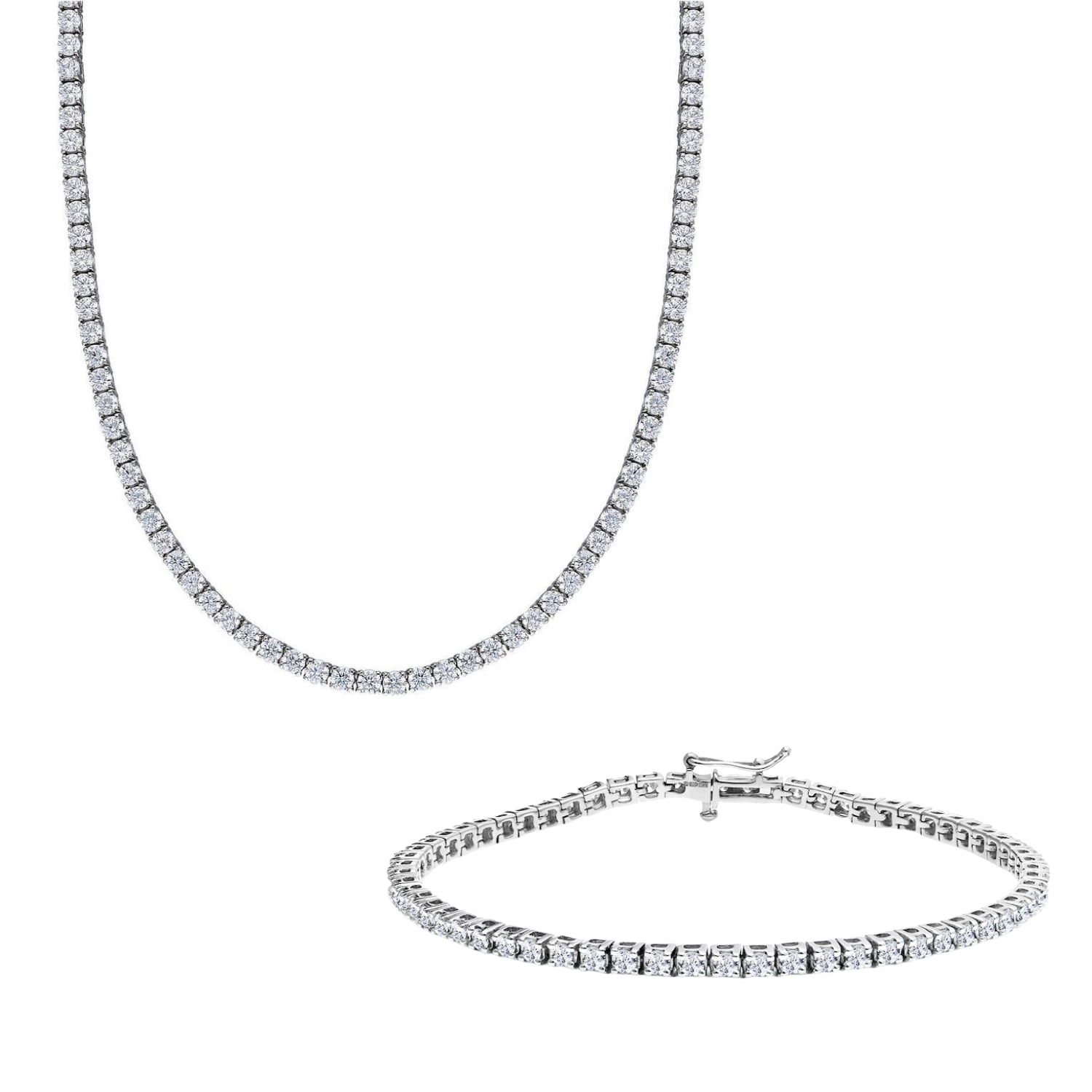 Spero London Women's Sterling Silver Large Tennis Necklace & Bracelet Set - 3mm