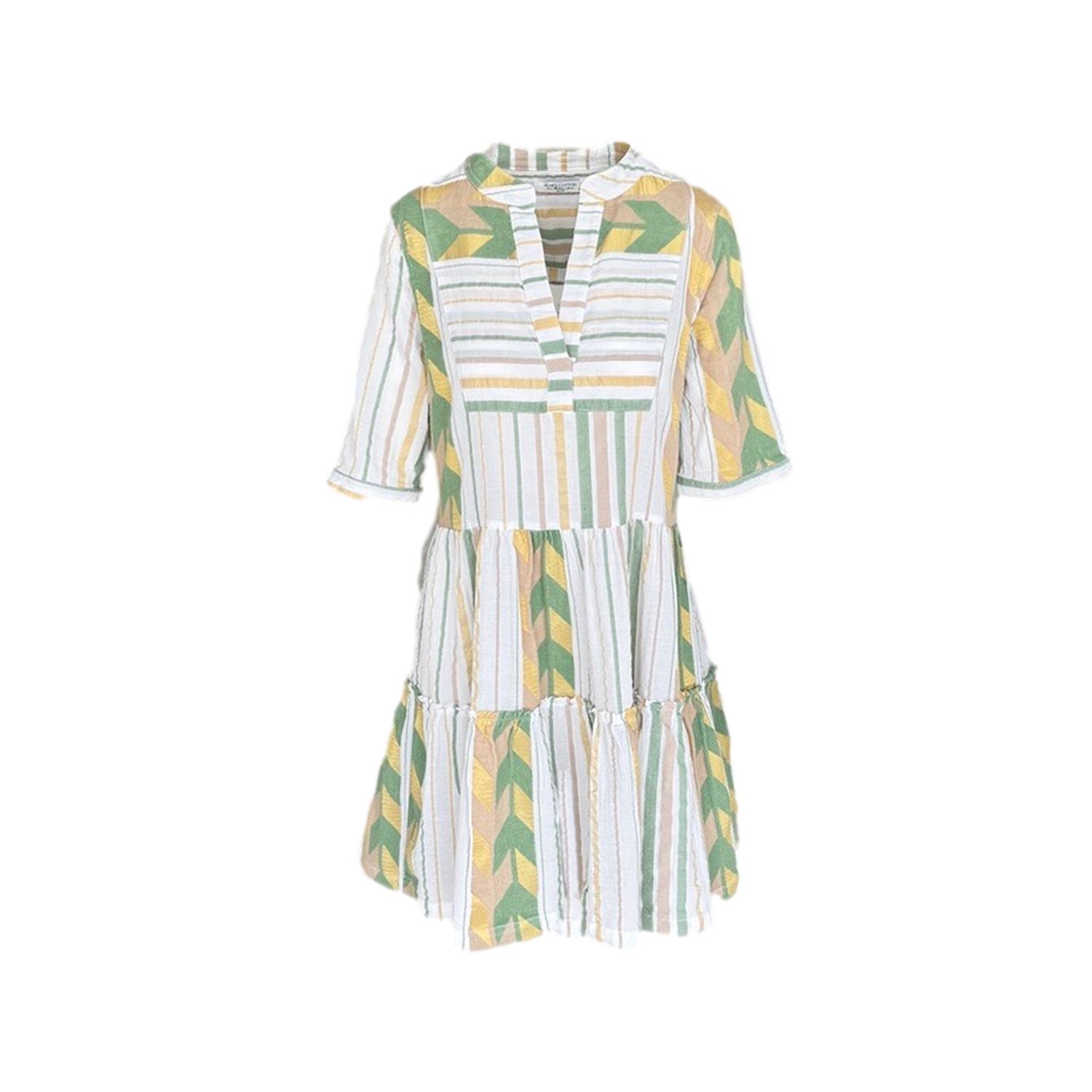 Haris Cotton Women's Green / White Button-down A-line Cotton Embroidered Dress Green Arrow In Multi