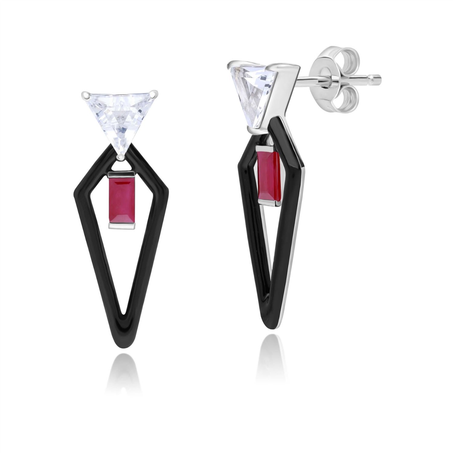 Women’s Red Grand Deco Enamel, Topaz & Ruby Drop Earrings In White Gold Gemondo