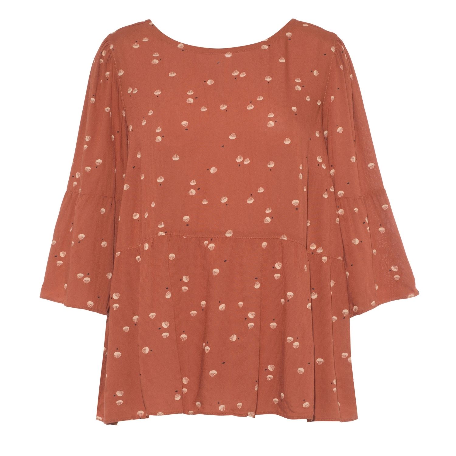 Onesta Women's Yellow / Orange / Brown Lenzing Peplum Top With Chestnut Print In Yellow/orange/brown