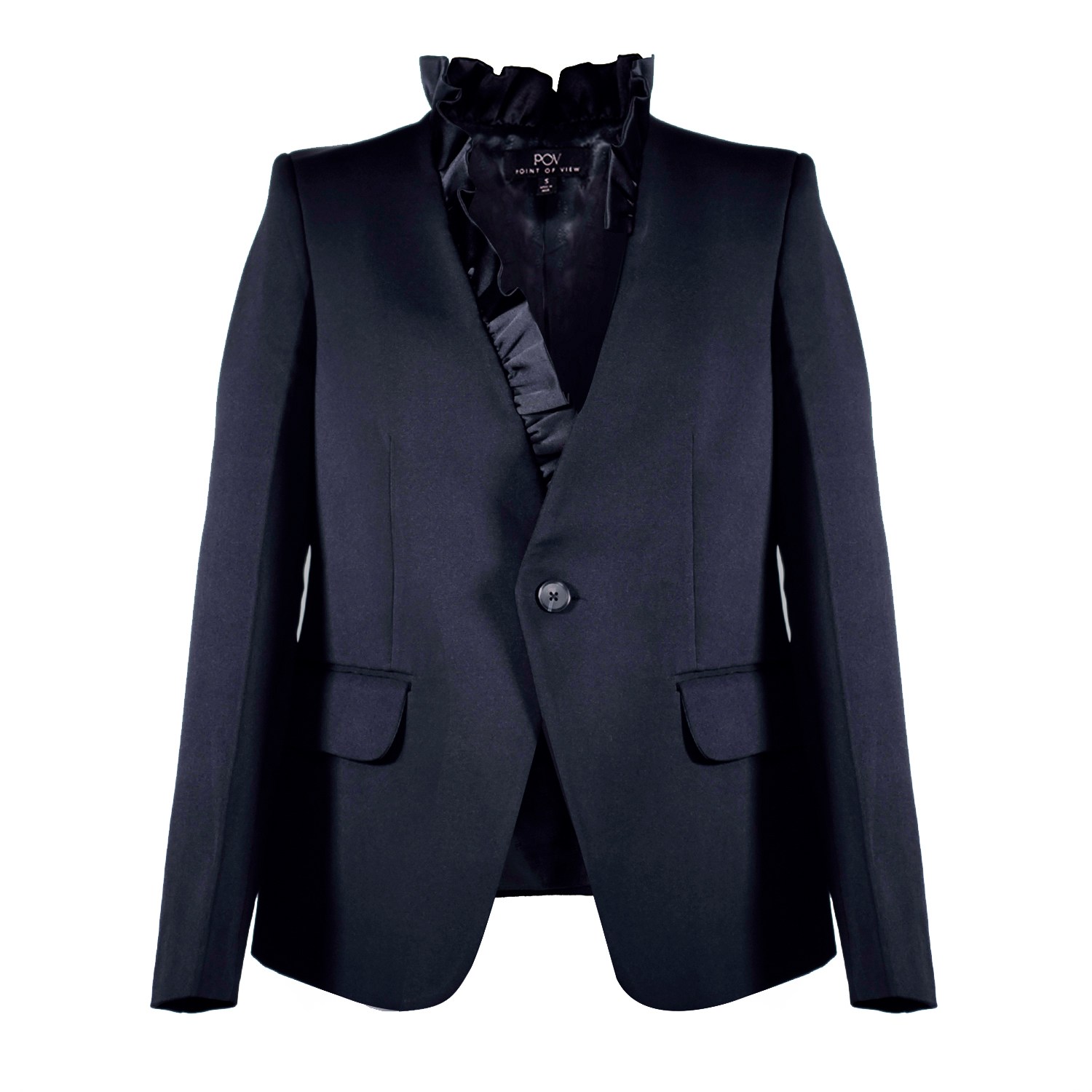 Women's Blue Prodigy Neck Frill Detail Crepe Jacket | Medium | Point of View Label
