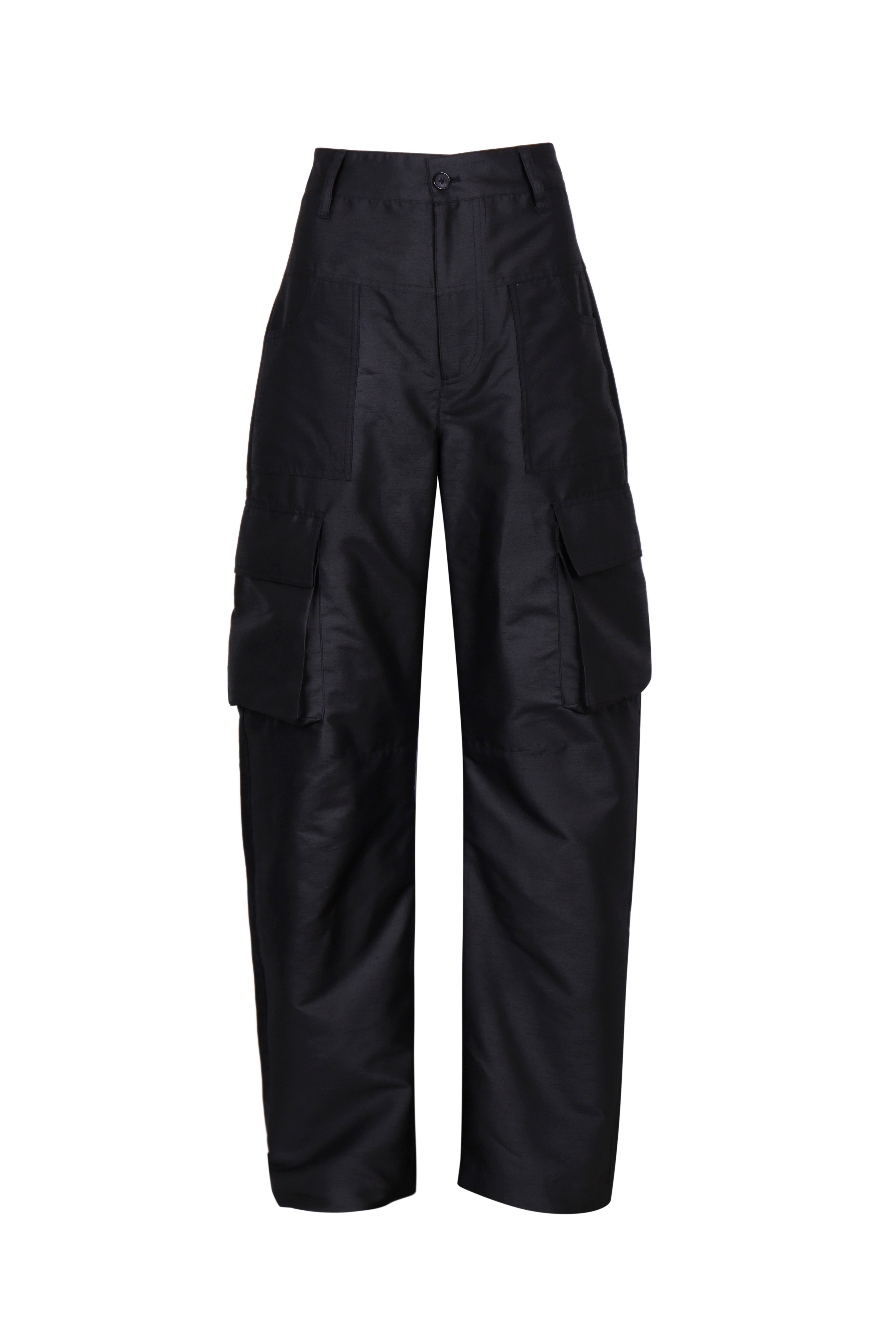 Yibri Women's Black Satin-finish Cargo Trousers