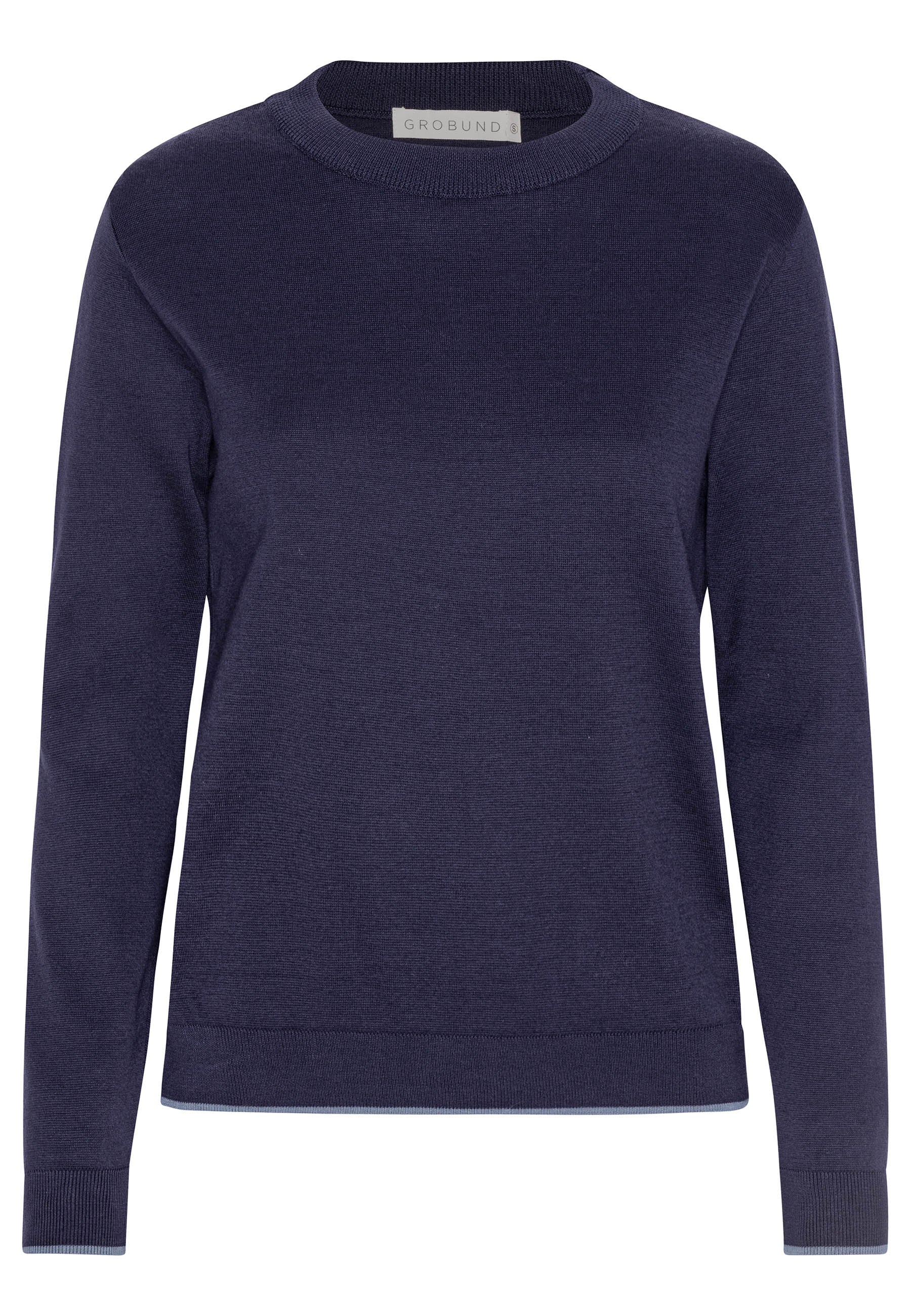 Grobund Women's  Marie Knit Blouse - The One In Dark Blue With Contrasting Border In Blue