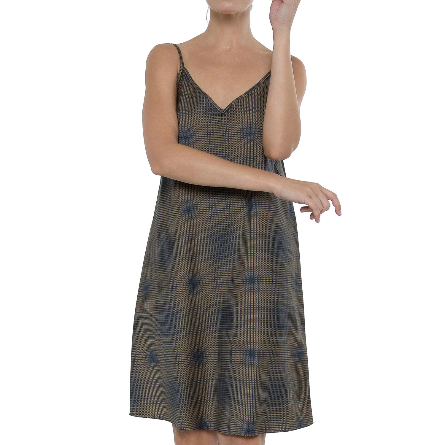 Decoflux Home Women's Brown / Blue Cotton Sateen Night Dress Mirage Gold In Multi