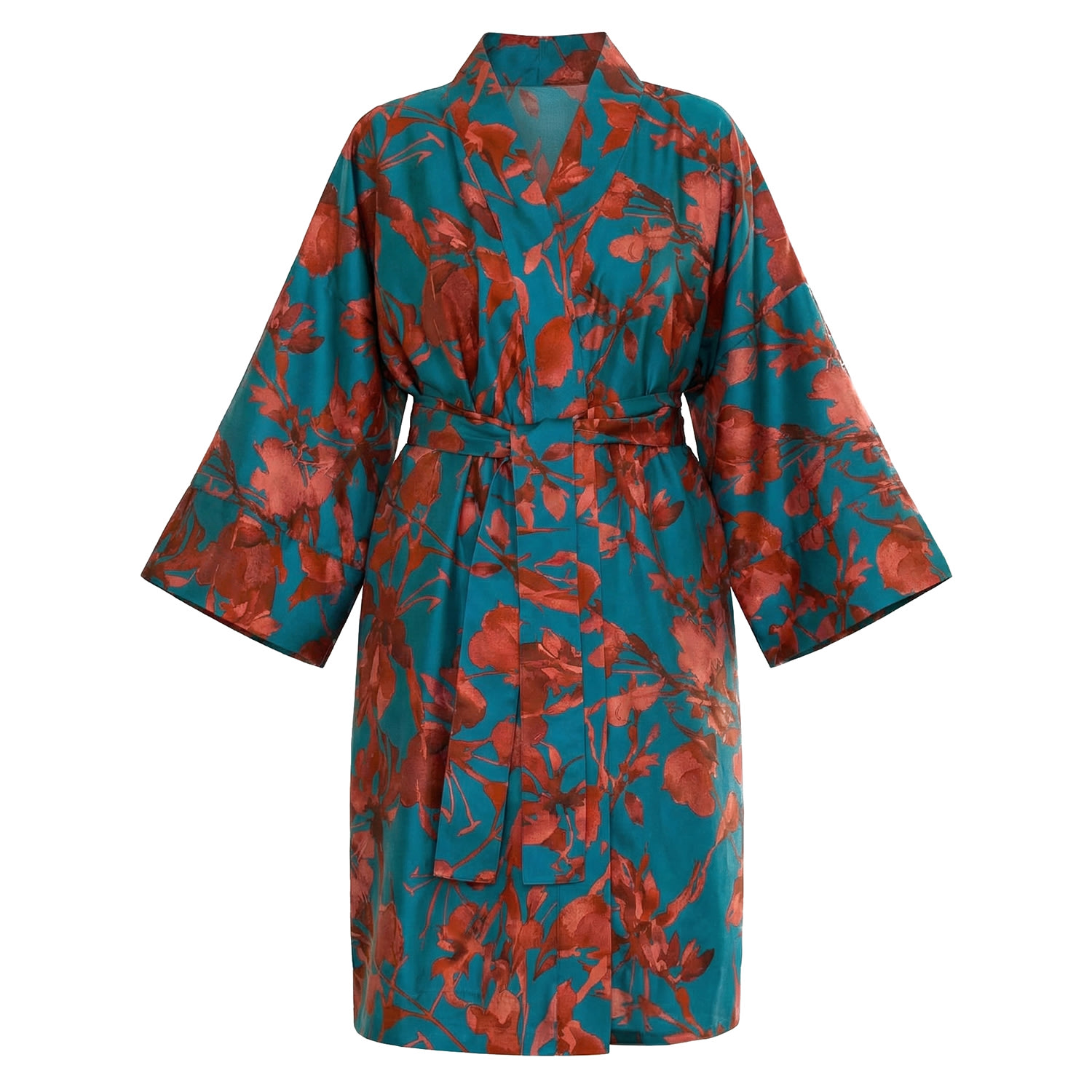 Decoflux Home Women's Blue / Red Cotton Sateen Kimono Robe Rainbow Blue In Multi