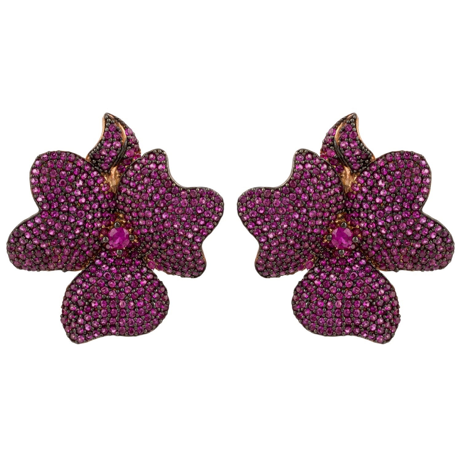 Latelita Women's Rose Gold / Red Flower Large Stud Earrings Ruby Rose Gold In Multi