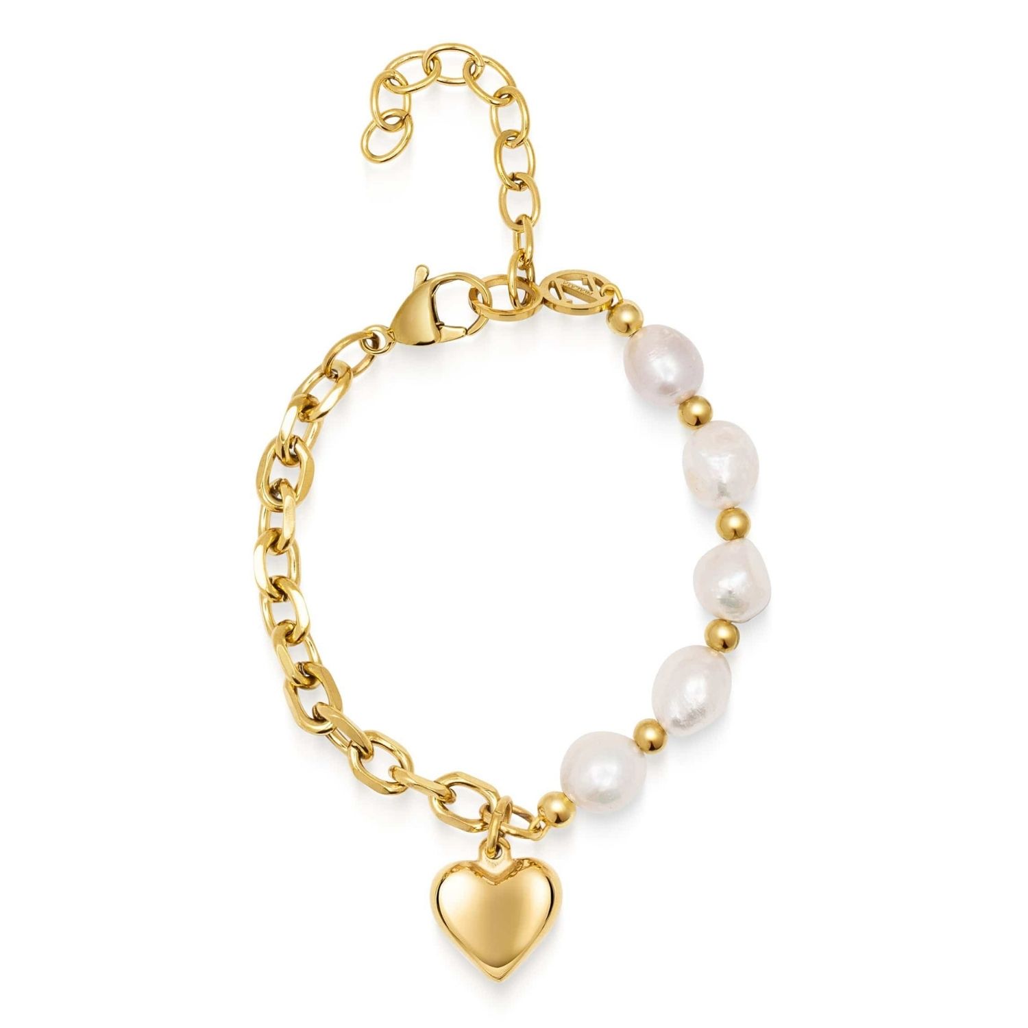 Nialaya Women's White / Gold Baroque Love Bracelet In Gold