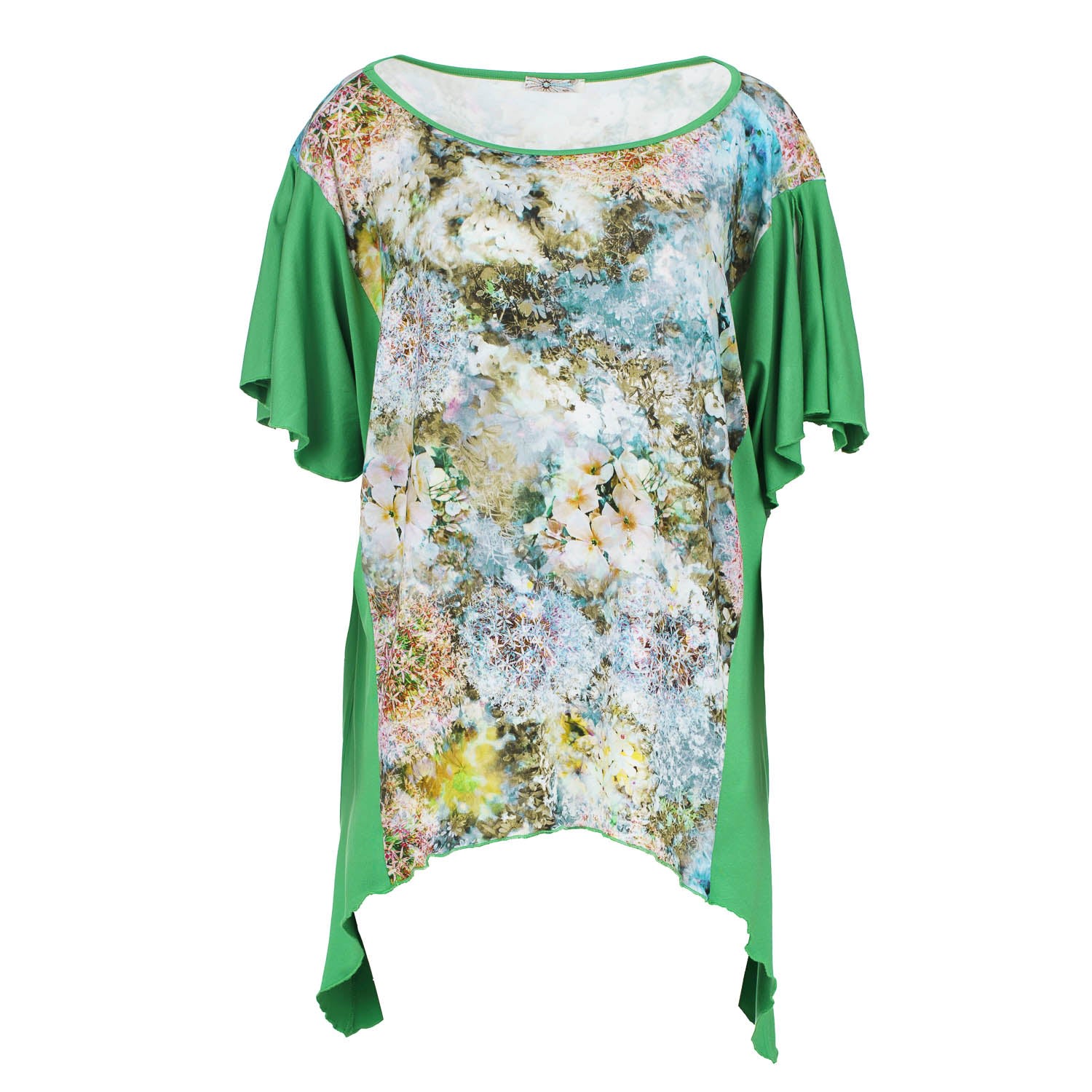 Conquista Women's Green Print Stretch Jersey Top With A Pointed Hemline Plus Size In Green