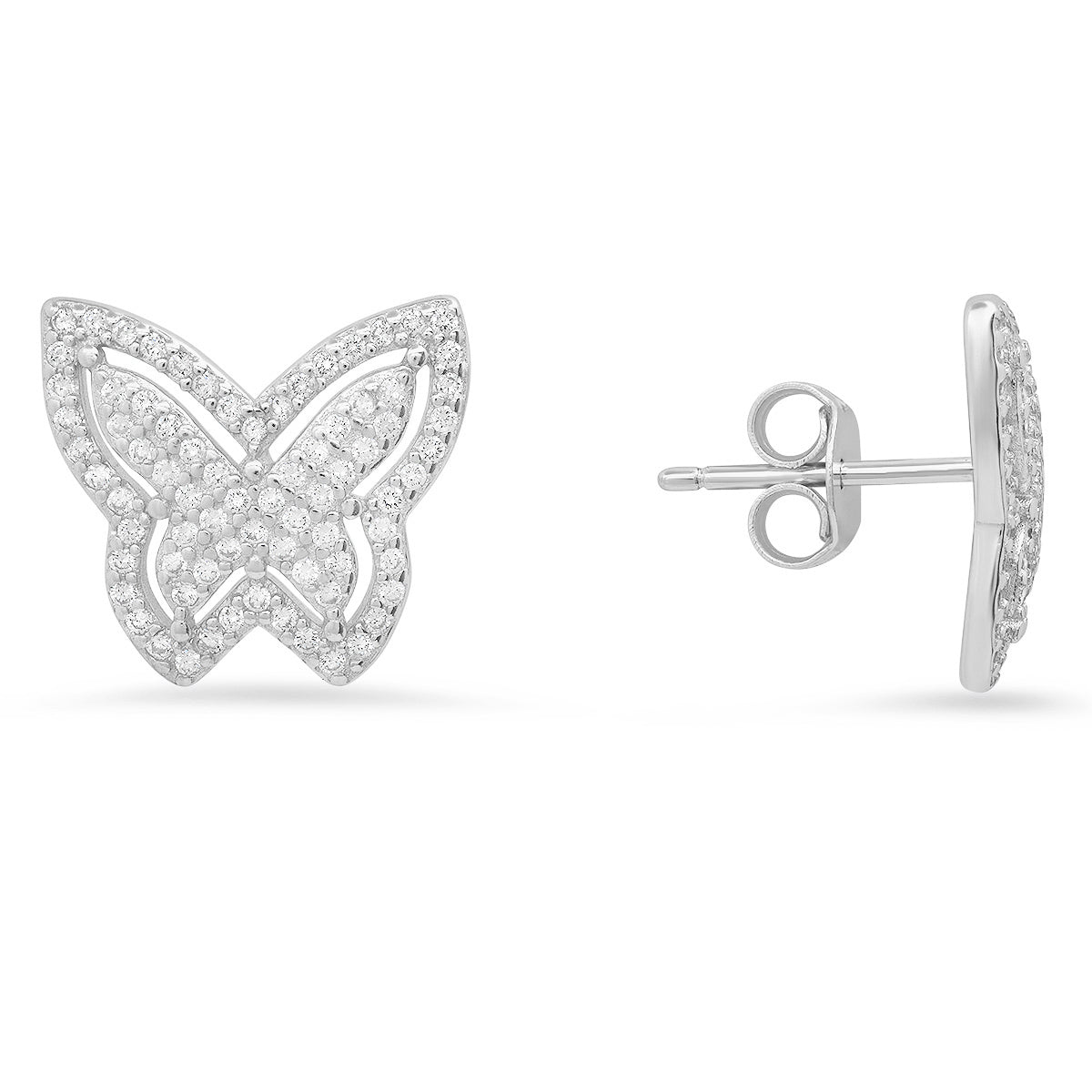 Women’s Pave Butterfly Diamond Cz Stud Earrings In Sterling Silver Kylie Harper