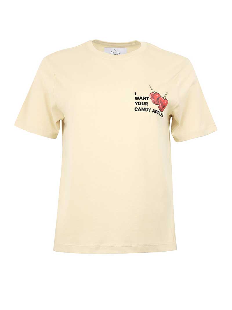 Blonde Gone Rogue Women's Neutrals Candy Apples Graphic Print T-shirt, Organic Cotton, In Beige