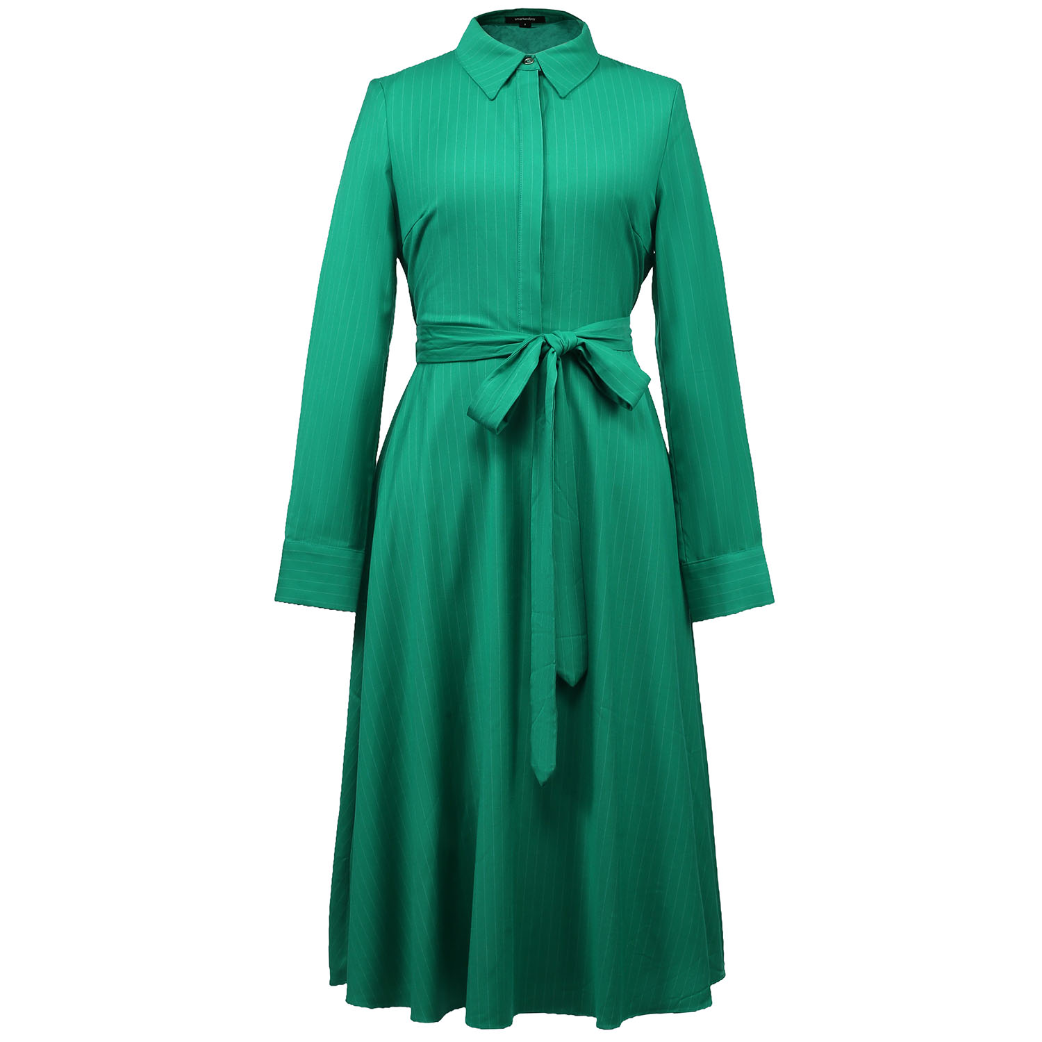 Smart And Joy Women's Fit-and-flare Tailor Shirt-dress Crossedf Belt - Green In Green