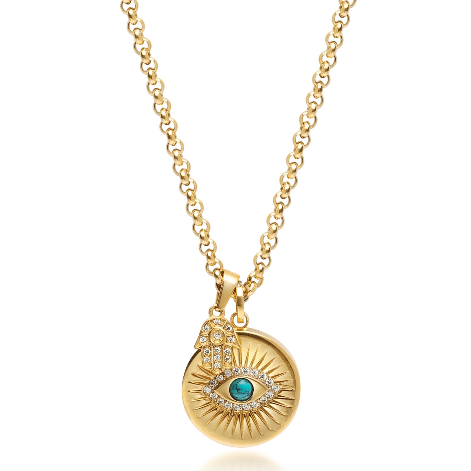 Gold Men’s Evil Eye & Hamsa Hand Necklace Nialaya