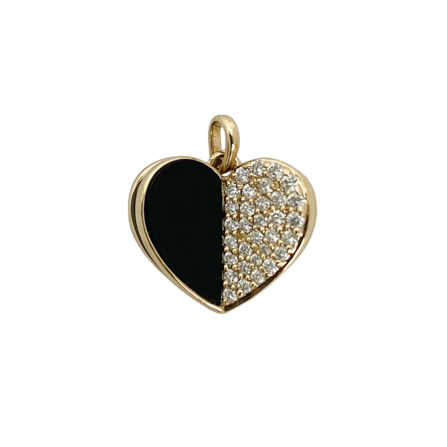 Women’s Black Memento Half Onyx Half Diamond Heart Charm Pendant Rinoor